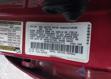 2005 Toyota Corolla Ce from USA, damaged, VIN 1NXBR32E65Z542773